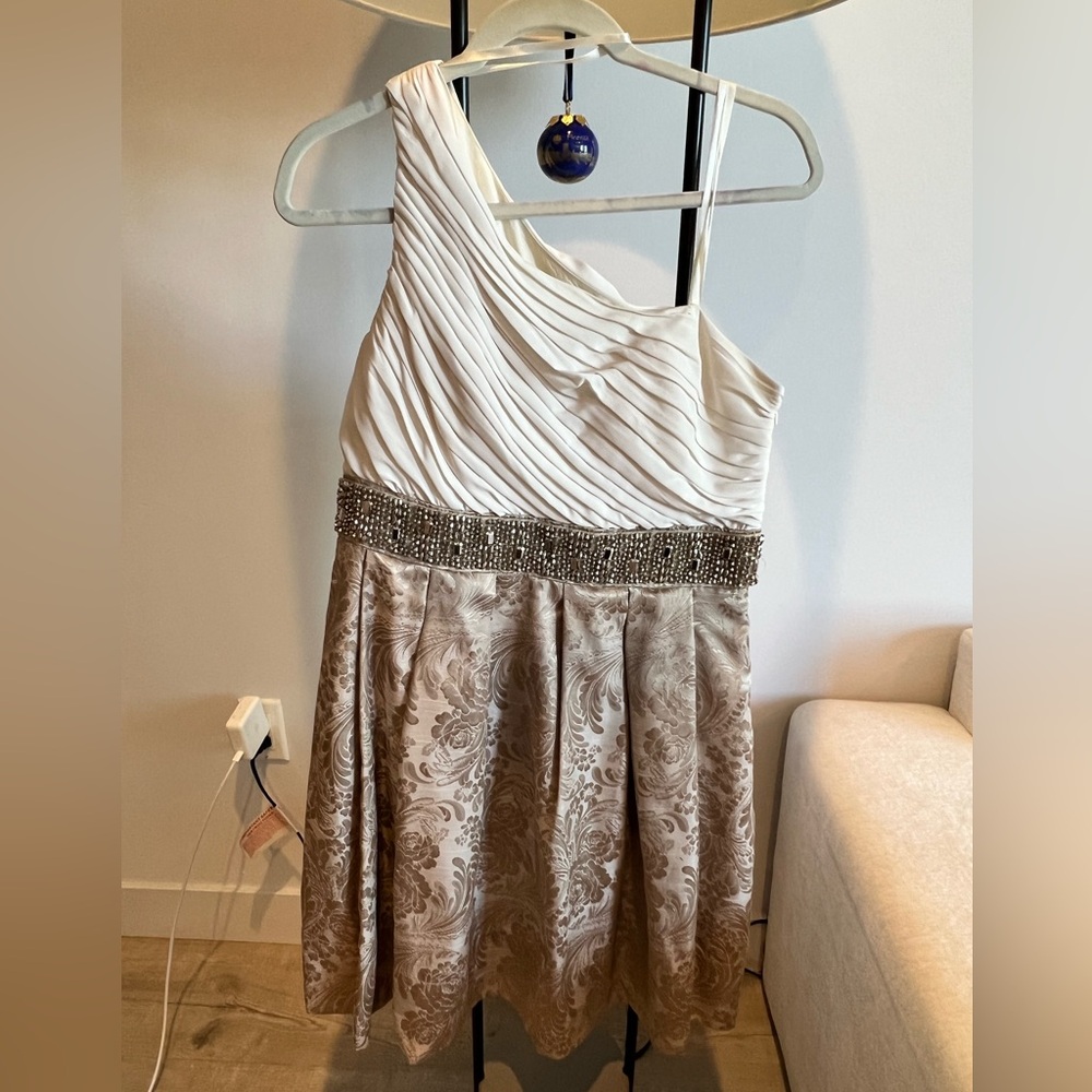 Gold and cream one shoulder dress